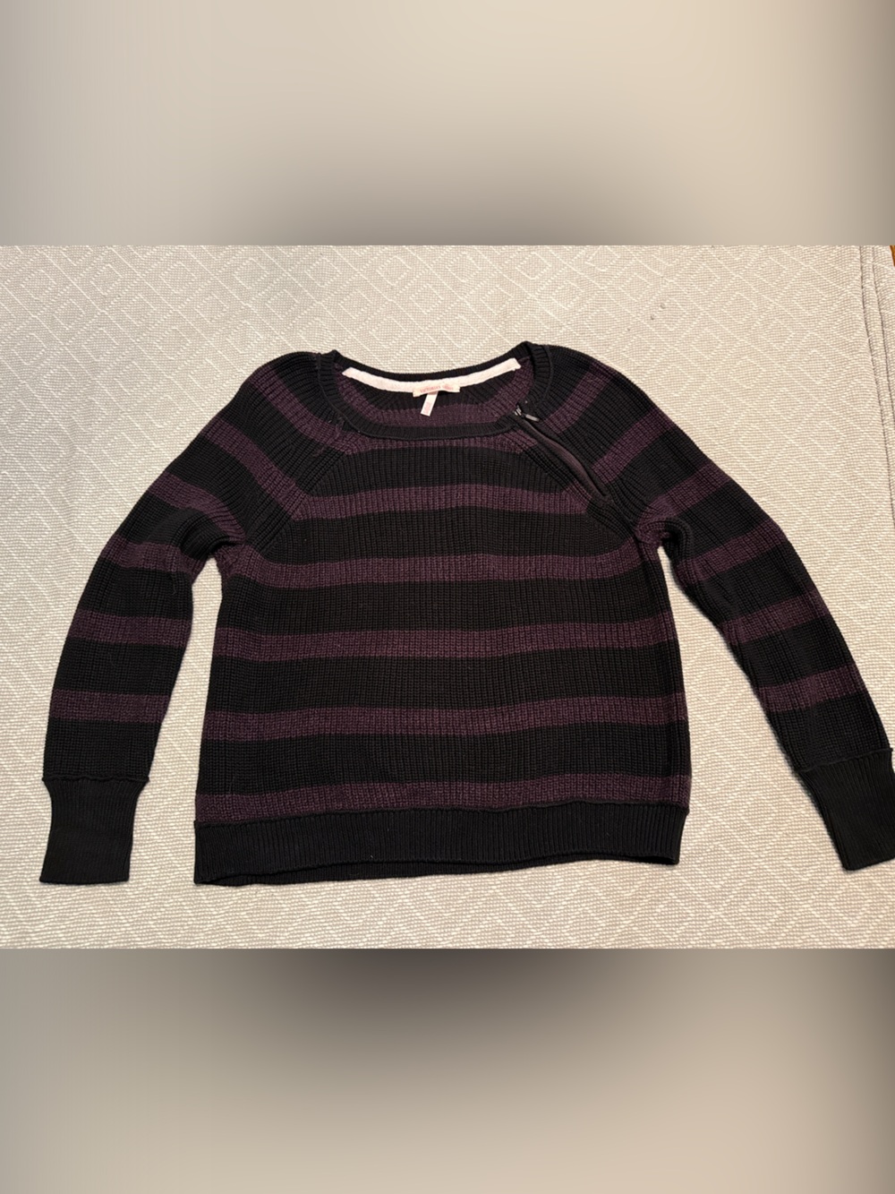 Victoria's Secret Black and Dark Purple Striped Crewneck Sweater